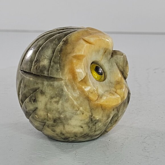 Vintage Italian Alabaster Carved Owl Figurine Stone Sculpture Italy Round Bird - Picture 4 of 7